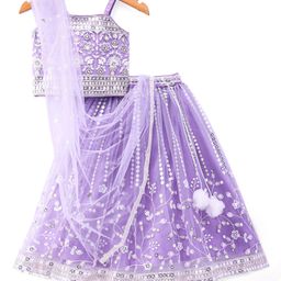 Babyhug Net Woven Sleeveless Singlet Sleeves Sequinned Floral Embroidered Lehenga Choli & Dupatta Set- Lilac-image-20