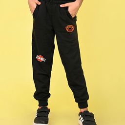 NUSYL Cotton Blend Full Length Bang Text Patch Detailed Joggers -  Black-picture-10