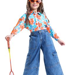 Ollington St.Cotton Full Sleeves Zipper Top & Stretchable Denim Loose Pant - White & Blue-image-9