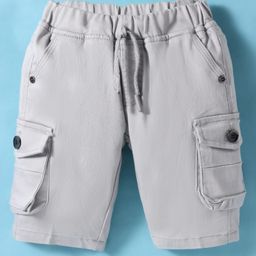 Olio Kids Cotton Knit Above Knee Length Solid Color Shorts with Cargo Pockets - Grey-image-26