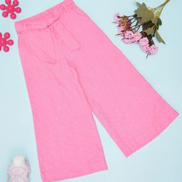 Pantaloons Junior Cotton Self Design Wide Leg Pant - Pink-image-83