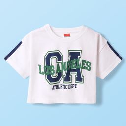 Babyhug Cotton Knit Half Sleeves T-Shirt With Los Angeles Text Print - White-image-91