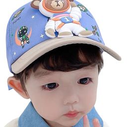 Babymoon Cotton Teddy Bear Applique Detailed & Space Theme Designed Summer Cap - Blue-picture-0