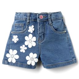 Babyhug Mid Thigh Denim Shorts with Floral Applique - Light Blue-image-22