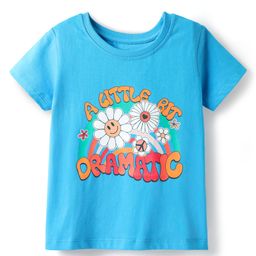 Kookie Kids Half Sleeves T-Shirt With Floral & Text Print - Blue-image-51