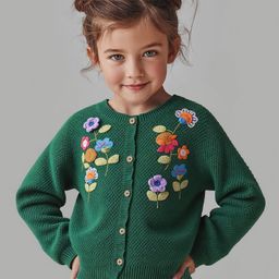 Bonfino 100% Cotton Knit Full Sleeves Front Open Sweater With Floral Embroidery - Green-picture-27