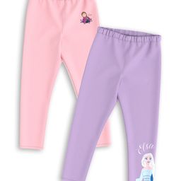 Nautinati Cotton Pack Of 2 Disney Frozen Featuring Elsa & Anna Printed Leggings - Lavender & Pink-7