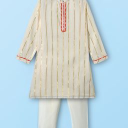EARTHY TOUCH Woven Full Sleeves Kurta Pajama Set With Stripes - White-image-103