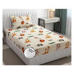 Filymore Kids Elastic fitted Animal Theam single bedsheet with one pillow cover made with pure microfiber(Pillow size 17x27 inches)(colour-Offwhite)-16