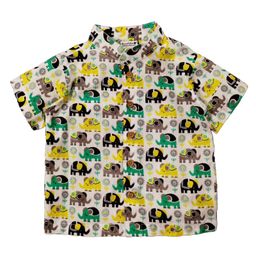 Snowflakes Cotton Woven Half Sleeves Floral & Baby Elephants Printed Shirt - White-image-18
