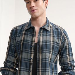 HIGHLANDER Men Spread Collar Tartan Checked Cotton Casual Shirt-picture-36