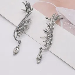 FIMBUL Stainless Steel Silver-Plated Crystals Studded Classic Antique Ear Cuffs-12