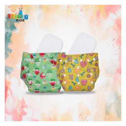 Chinmay Kids Cloth Diaper Cute Prints Freesize Reusable Washable Adjustable Snap Buttons Cloth Diaper For Babies With Wet Free Insert Pads Leak Proof & Dry Feel Set of 2 - Green & Yellow image 2