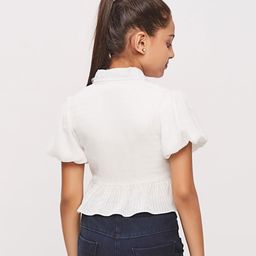 Tiny Girl Half Flutter Sleeves Seersucker Style PeplumTop - White image 3