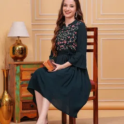 SIDDHANAM Embroidered Flared Sleeve Fit & Flare Dress-image-14
