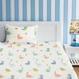 URBAN DREAM White & Blue Graphic 210 TC Single Bedsheet with 1 Pillow Covers-image-83
