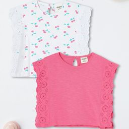 max Girls 2 Printed Extended Sleeves Applique T-shirt-image-93