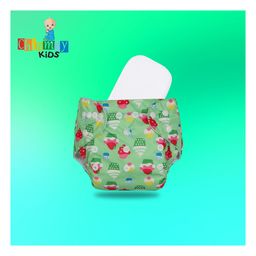 Chinmay Kids Cloth Diaper Cute Prints Freesize Reusable Washable Adjustable Snap Buttons Cloth Diaper For Babies With Wet Free Insert Pads Leak Proof & Dry Feel Set of 2 - Green & Yellow image 3