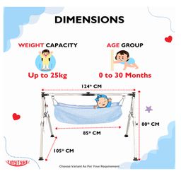 tiny tyke TinyTyke-Manual Baby Cradle Square Pipe - Fully Foldable | Simple Hammock | Blue image 3