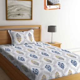Myntra Elegant Homes Ethnic Motifs 300 TC Single Bedsheet with 1 Pillow Covers-image-37