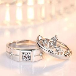 kazare Unisex Set Of 2 Rhodium Plated Stones Studded Adjustable Finger Rings-0