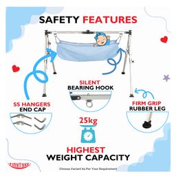 tiny tyke TinyTyke-Manual Baby Cradle Square Pipe - Fully Foldable | Simple Hammock | Blue image 4