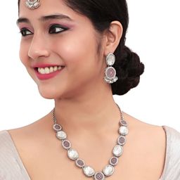 VATSALYA creation Alloy Gold- plated Purple Silver White Jewellery Set-image-53