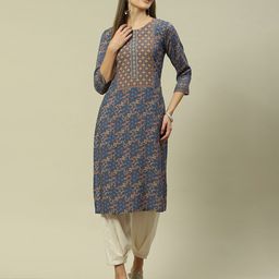 Rangriti Ethnic Motifs Printed Round Neck Straight Kurta-picture-49