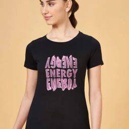 Ajile by Pantaloons Jet Black Cotton Printed Sports T-Shirt-picture-21