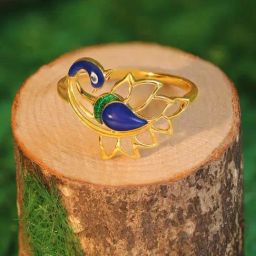 Candere by Kalyan Jewellers Peacock Collection 14k Yellow Gold Cocktail Ring for Women-image-32