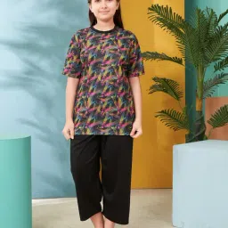 Aarika Kids Pink & Black Printed Top with Capri-image-98