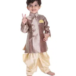 VASTRAMAY Kids Bronze Gold Self Pattern Sherwani Set-image-94