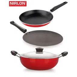 Nirlon Non-Stick Red Aluminium A Flat Bottom & A Single Long H & le Combo set of 4 pieces-15