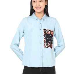 Spykar Blue Patchwork Shirt-image-3