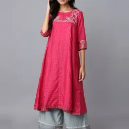 W Magenta Embroidered A Line Kurta-image-5