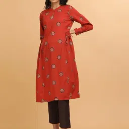 Folksong By W Red Cotton Printed Flared Kurta-image-35