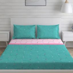Layers Tropical Fever Geometric Green 144 TC Cotton King Bed Sheet with 2 Pillow Covers-image-10