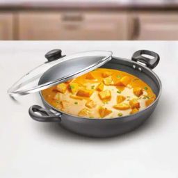 JUDGE Black & Transparent Hard Anodised 30 cm Induction Compatible Kadai With Glass Lid (5.6 L)-image-4