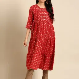 SHOWOFF Red Embellished A Line Kurta-picture-27