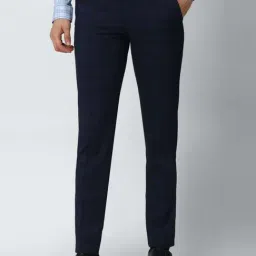 Van Heusen Navy Slim Fit Checks Trousers-image-89