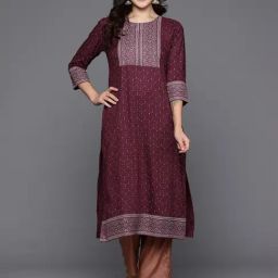 Indo Era Maroon Printed Straight Kurta-image-8
