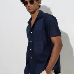 WES Casuals by Westside Navy Self-Patterned Relaxed-Fit Cotton Shirt-picture-47
