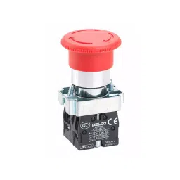 DELIXI ELECTRIC LAY5SBS Series Rotary Reset Emergency Stop Button Mushroom Shape 60 mm Red 1NO + 1NC, LAY5sBS645-45