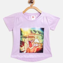 toothless Girls Lavender & Yellow Tom and Jerry Print Round Neck Pure Cotton T-shirt-image-9
