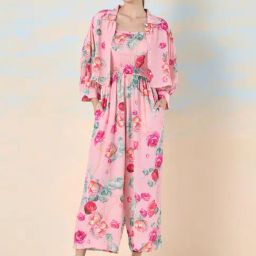 navyasa by liva Pink Floral Print Jumpsuit With Shirt-image-3