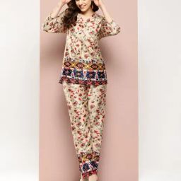 Qurvii Beige Floral Print Co-Ord Set-picture-46