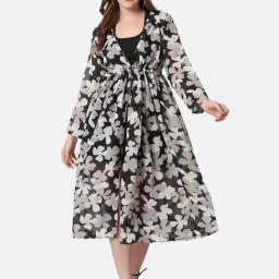 BUYNEWTREND Black & White Floral Print Shrug-image-59