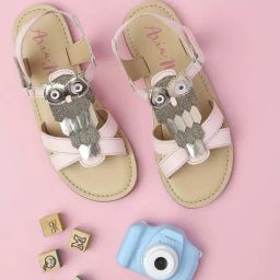 Aria Nica Kids Owl Pink & Beige Cross Strap Sandals-image-45