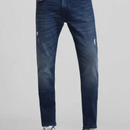 Jack & Jones Dark Blue Denim Cotton Regular Fit Distressed Jeans-image-32