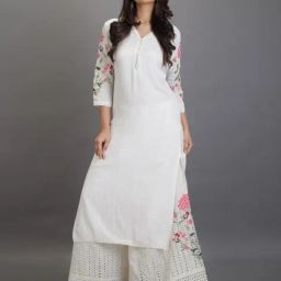 Autumnlane Cotton Embroidred Kurta With Heavy Hakoba Embroidered Pallazos-43